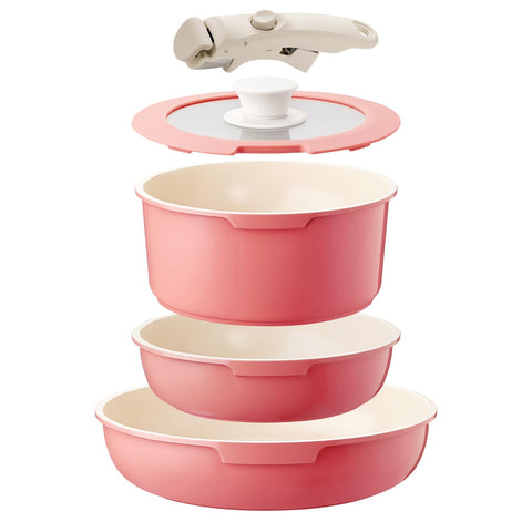 IKTU ollas y sarten cerámicas desmontables para ahorrar espacio en la cocina.