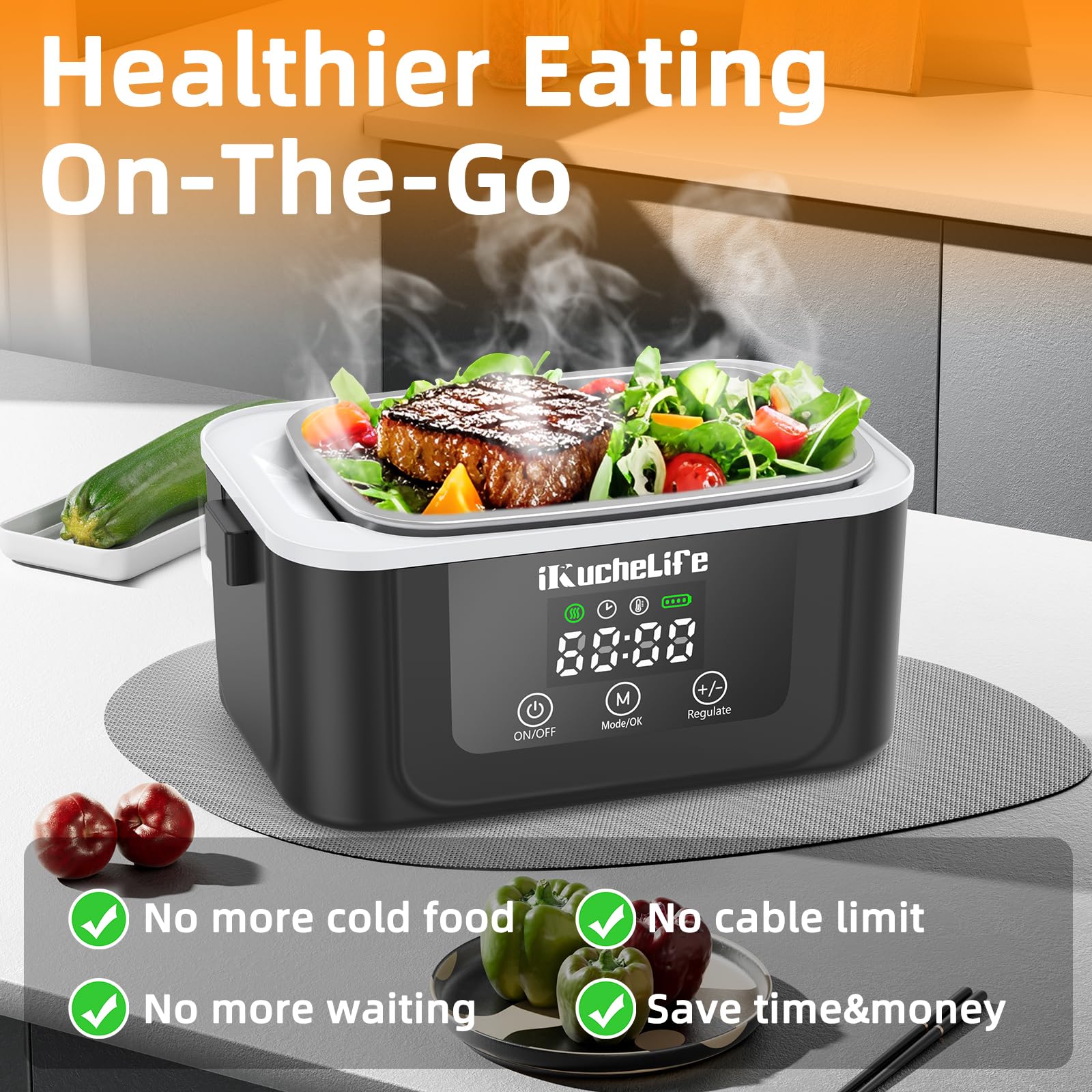 ikuchelife lonchera con pantalla digital y temporizador para planificar comidas.