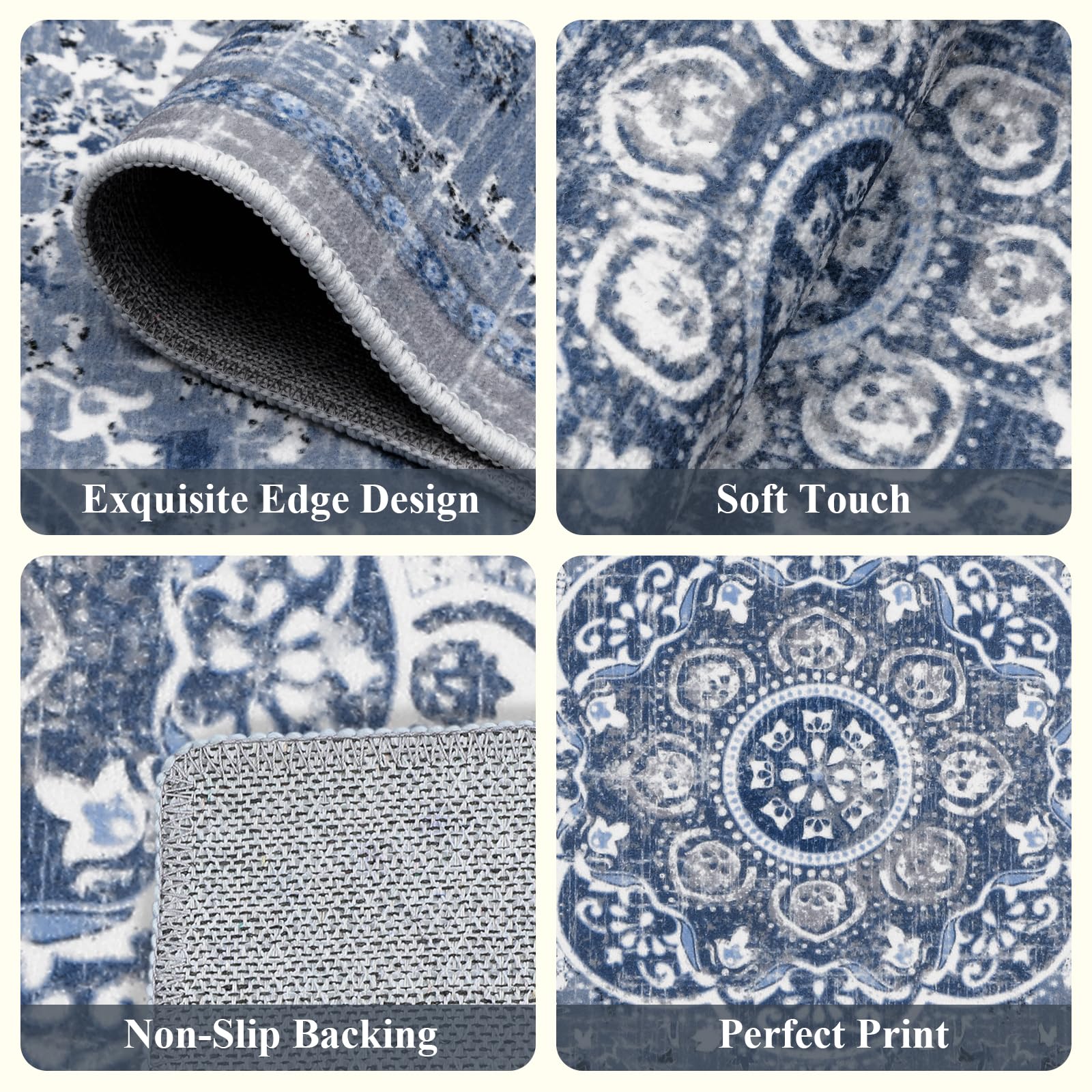 Alfombra lavable Ileading azul, fácil de limpiar tras preparar alimentos.