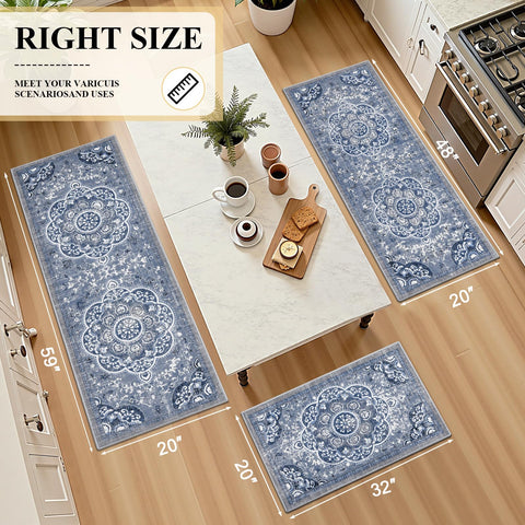 Alfombra floral azul Ileading para cocina, añade seguridad y decoración.