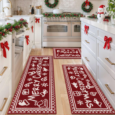 Ileading navidad cocina 3 piezas: juego de alfombras para decorar y proteger el piso.