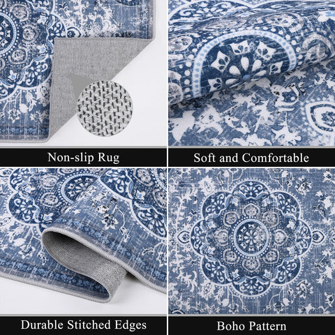 Ileading runner boho azul con respaldo antideslizante para seguridad