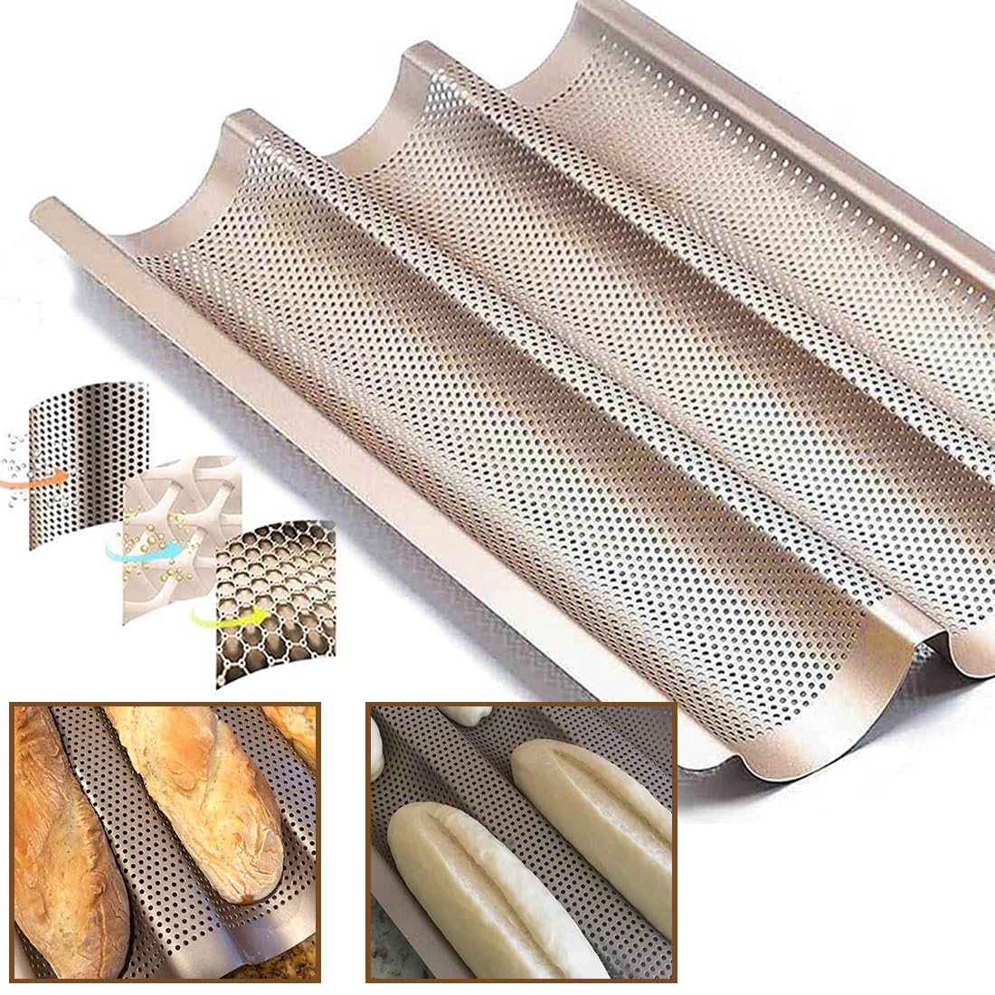 ILSSLI Baguette Pan con 3 ranuras para hornear tres baguettes a la vez