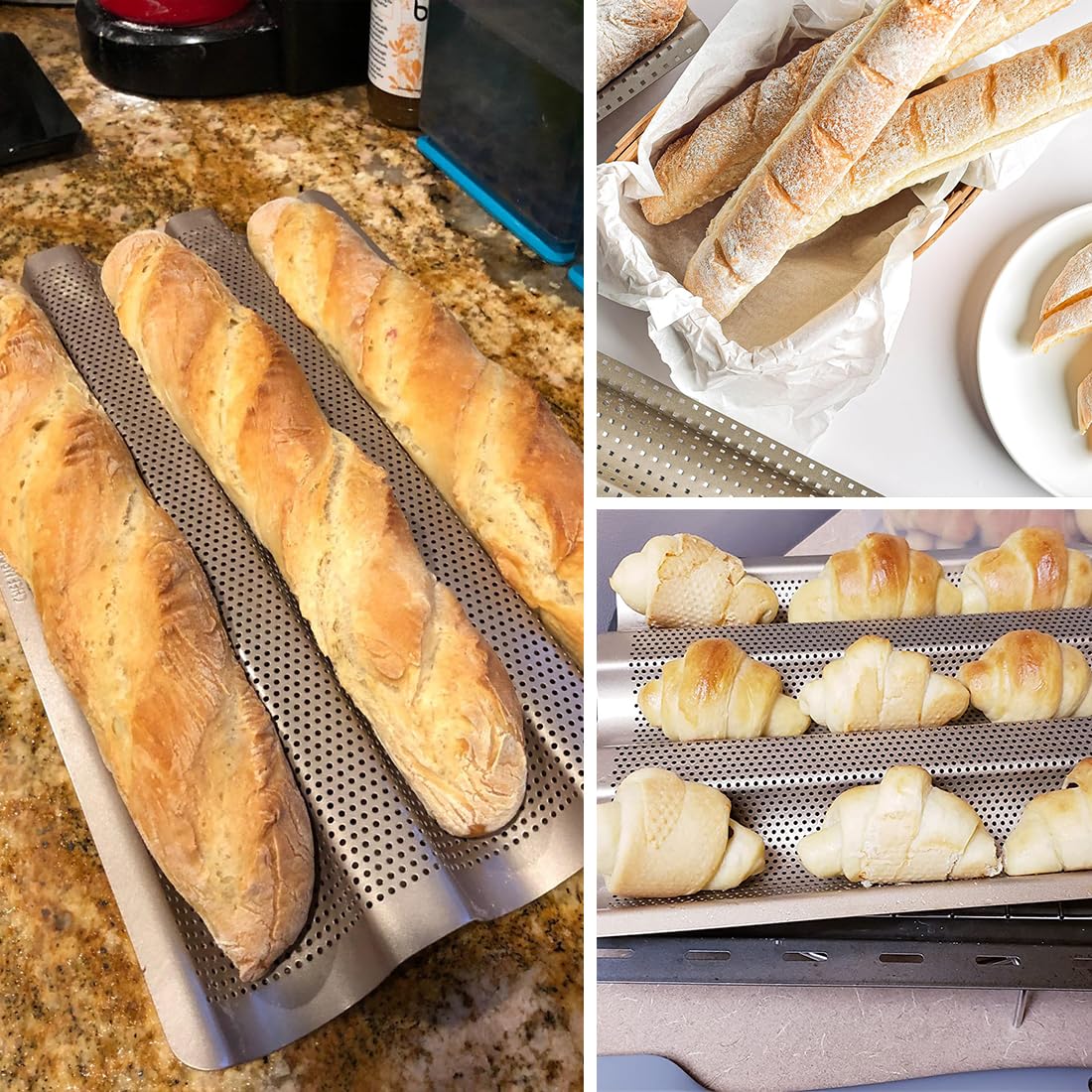ILSSLI Baguette Pan tamaño 38,5x27,5 cm para la mayoría de hornos