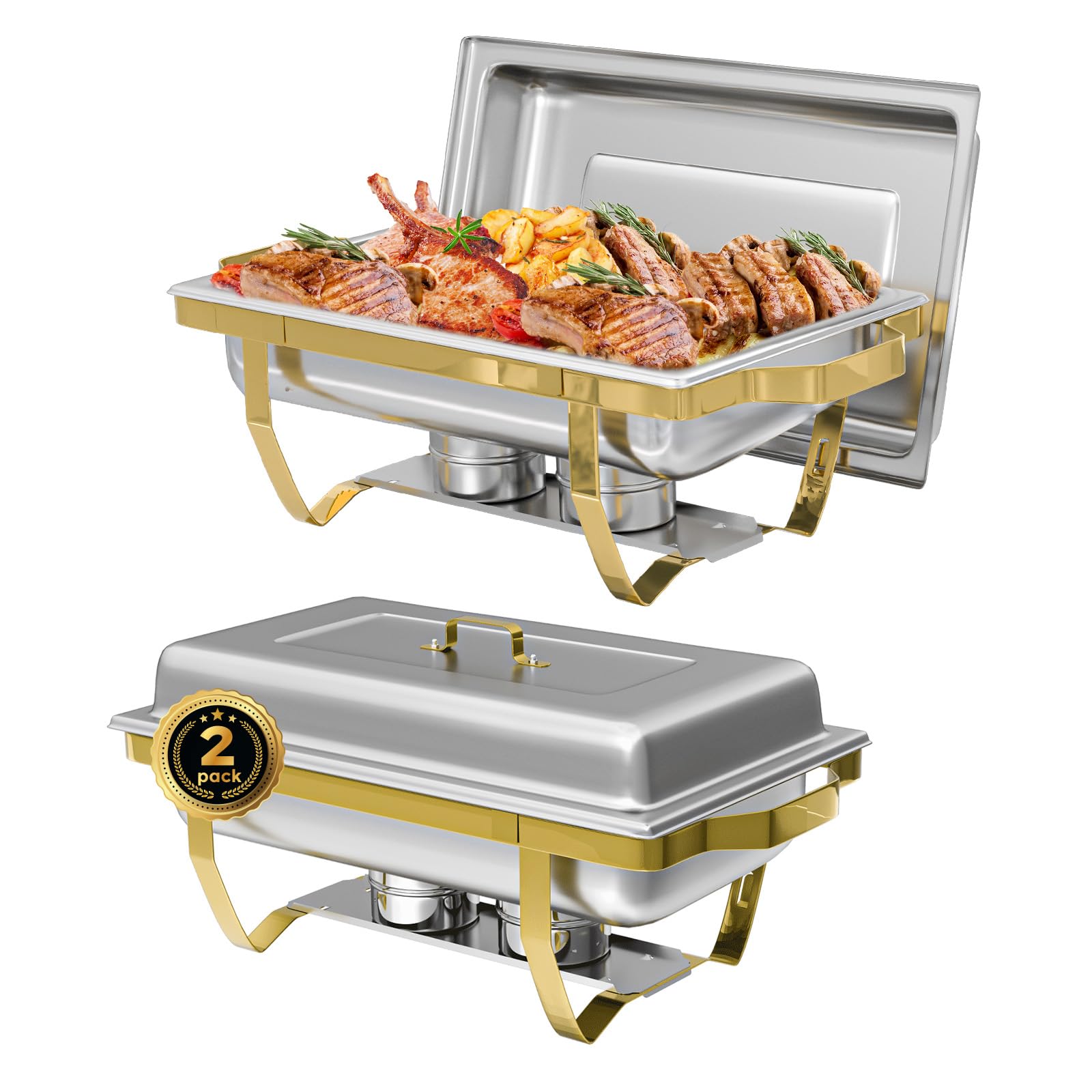 IMACONE fuente caliente rectangular 8qt, ideal para banquetes en conjunto de 2 piezas
