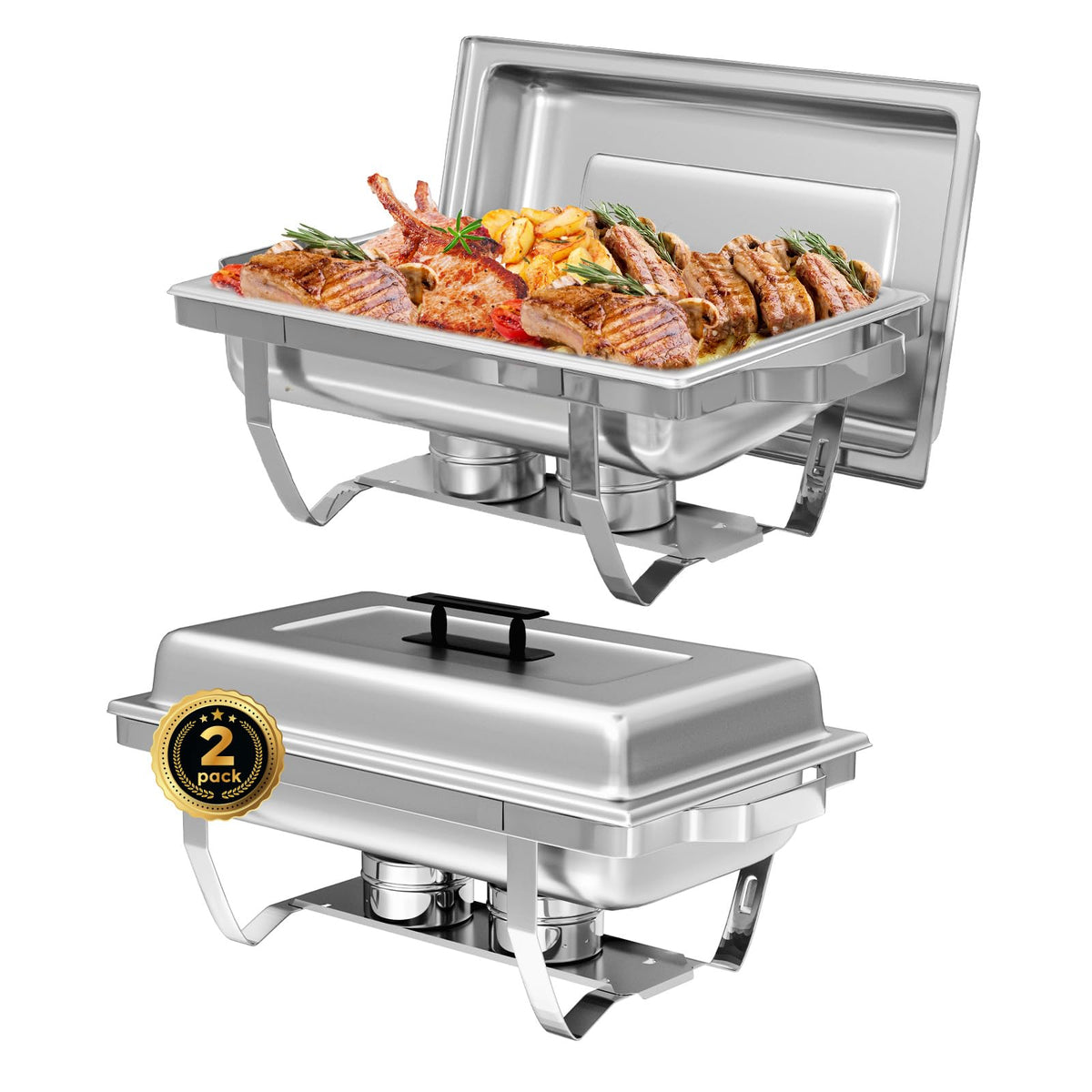 IMACONE juego buffet con dos charolas rectangulares 8 qt para catering