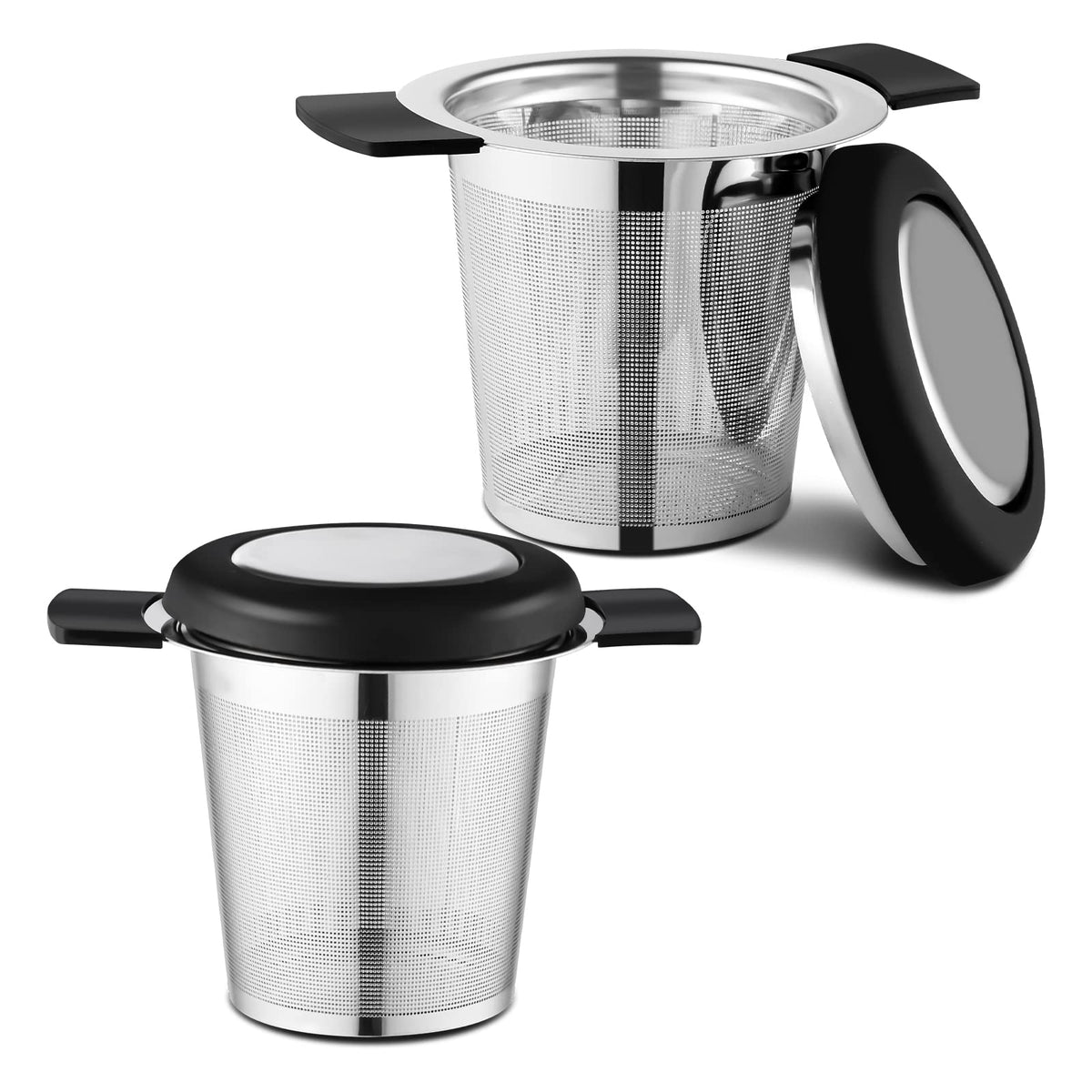 Prudiut – Juego de 2 coladores para té de acero inoxidable con malla ultrafina y tapa