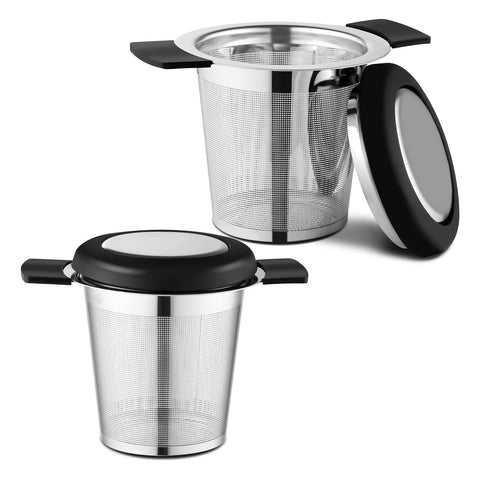 Prudiut – Juego de 2 coladores para té de acero inoxidable con malla ultrafina y tapa