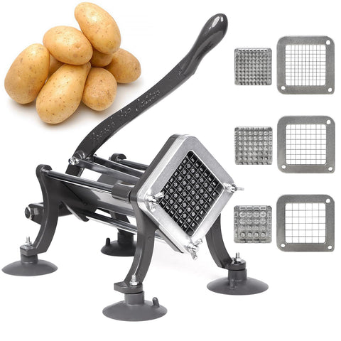 SHSYCER Cortadora de Papas Francesas Comercial con Ventosas – Juego Completo Gris 1/4, 3/8 y 1/2 pulgadas