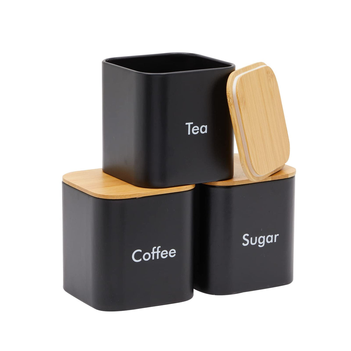 Juvale latas para café té y azúcar en hierro negro, almacenamiento elegante y duradero.