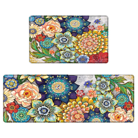 Tubeamin alfombra cocina boho floral con espuma de memoria para pies cómodos