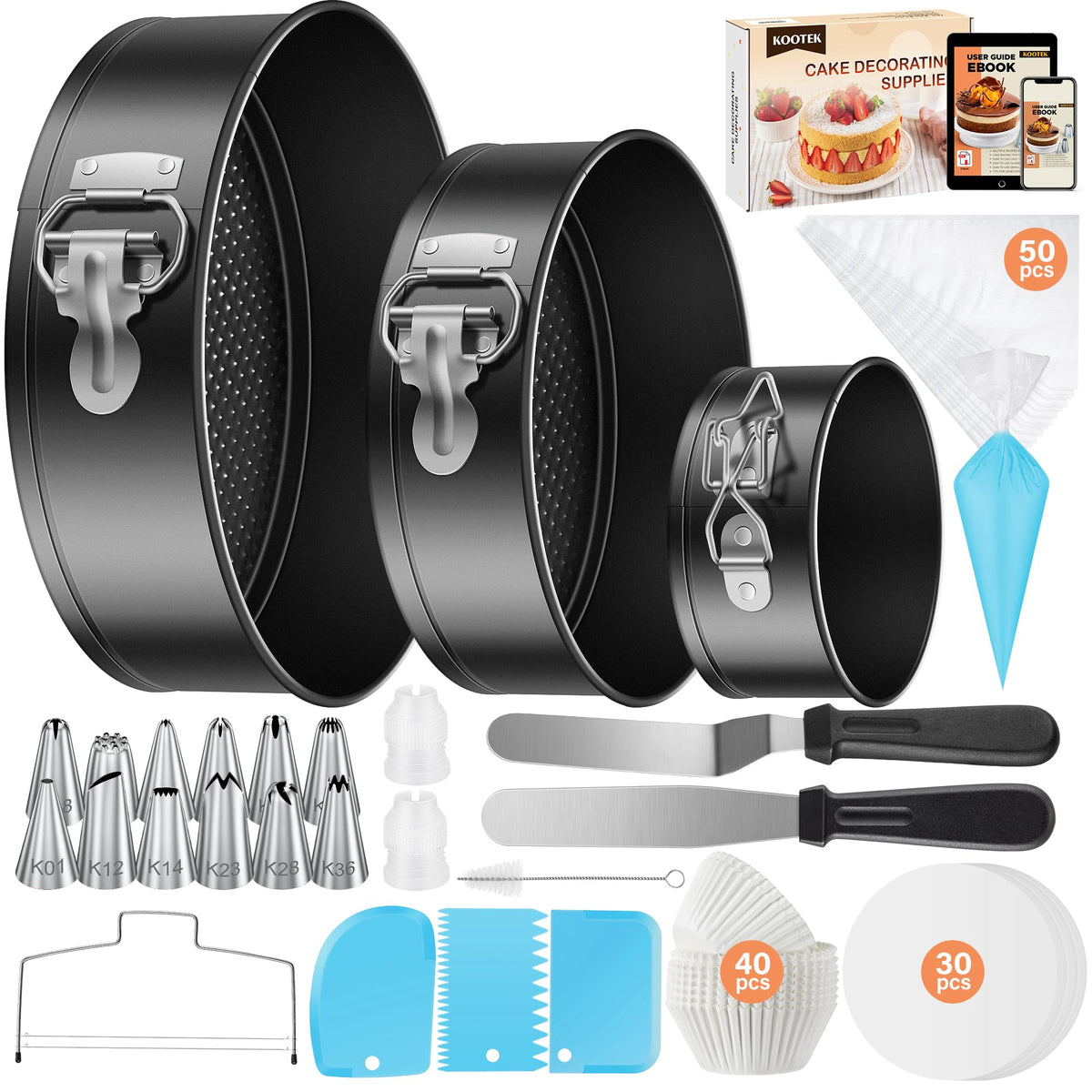 Kootek Set 144 Piezas para Pasteles – Moldes Desmontables y Kit de Decoración
