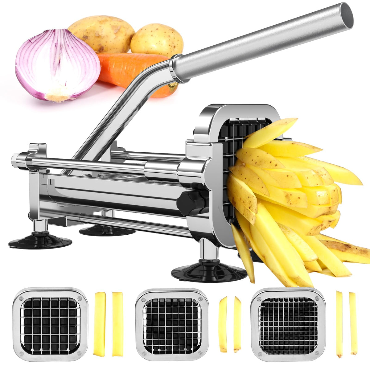 Befano Cortadora de Patatas: Cuchillas 1/2 pulgada, 3/8 pulgada y 1/4 pulgada en Acero Inoxidable