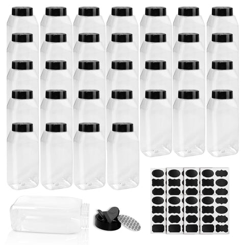 Jarras SENONAPO 34-pack con tapa abatible y cristal claro para identificar especias.
