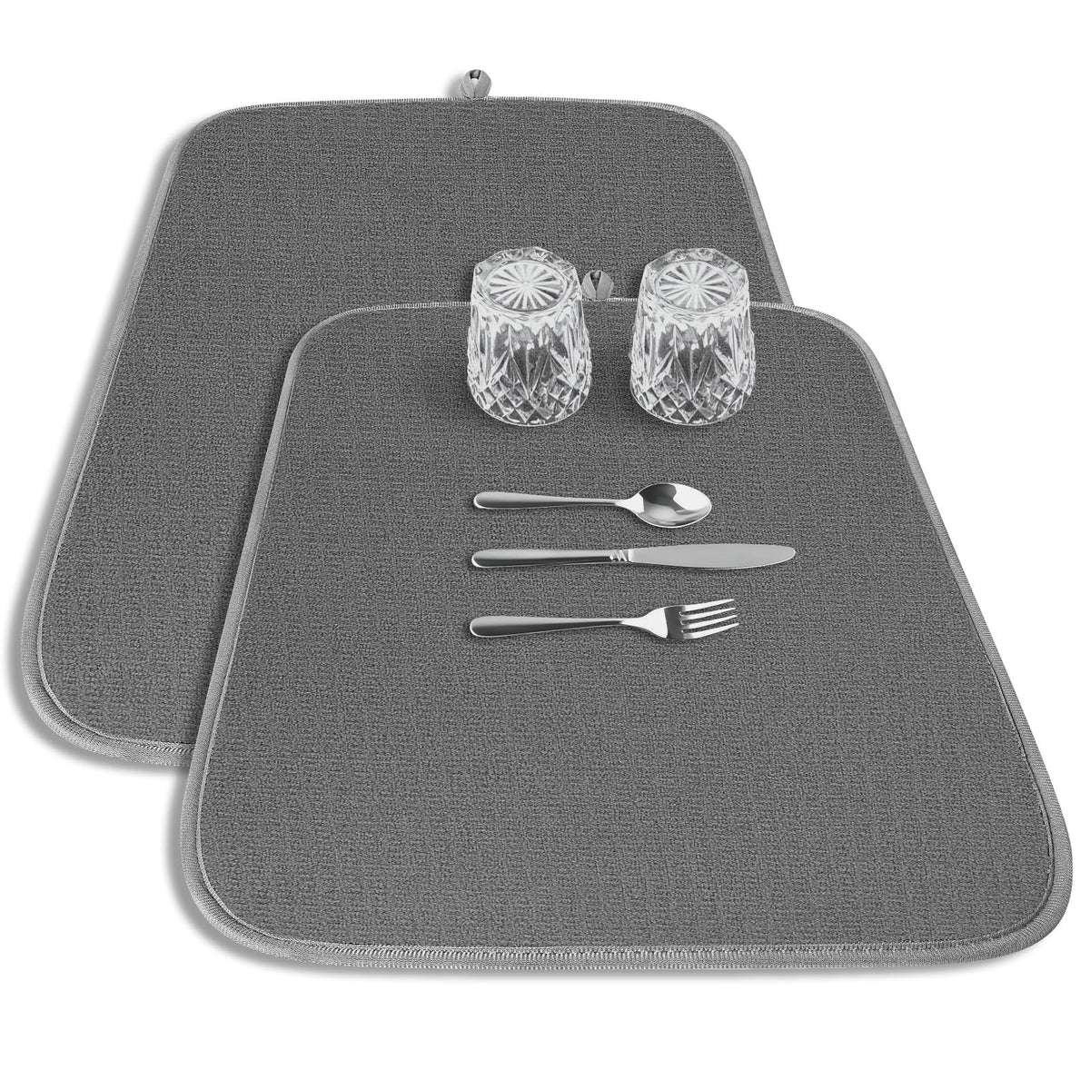 Kitsure Alfombrilla de Secado para Platos – Pack de 2, Microfibra Ultra Absorbente, 20 x 14 pulgadas, Gris Oscuro