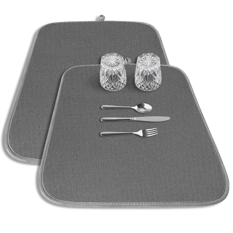Kitsure Alfombrilla de Secado para Platos – Pack de 2, Microfibra Ultra Absorbente, 20 x 14 pulgadas, Gris Oscuro