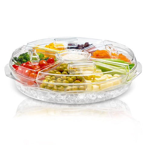 Chef's Star Bandeja de Servicio de 16pulgadas con Hielo y Tapa – 8 Secciones con Dip en Acrílico Transparente