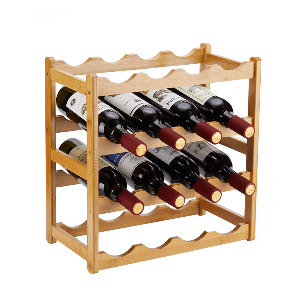 Homevany estante de vino de bambú de 4 niveles para organizar botellas.