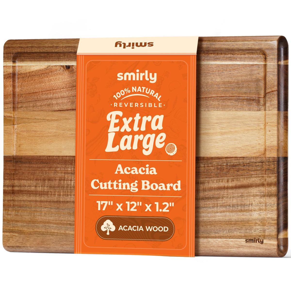 Smirly Tabla de Corte No Tóxica de Acacia – 17x12 pulgadas, 1.2 pulgadas de espesor, Extra Grande, Fácil de Limpiar