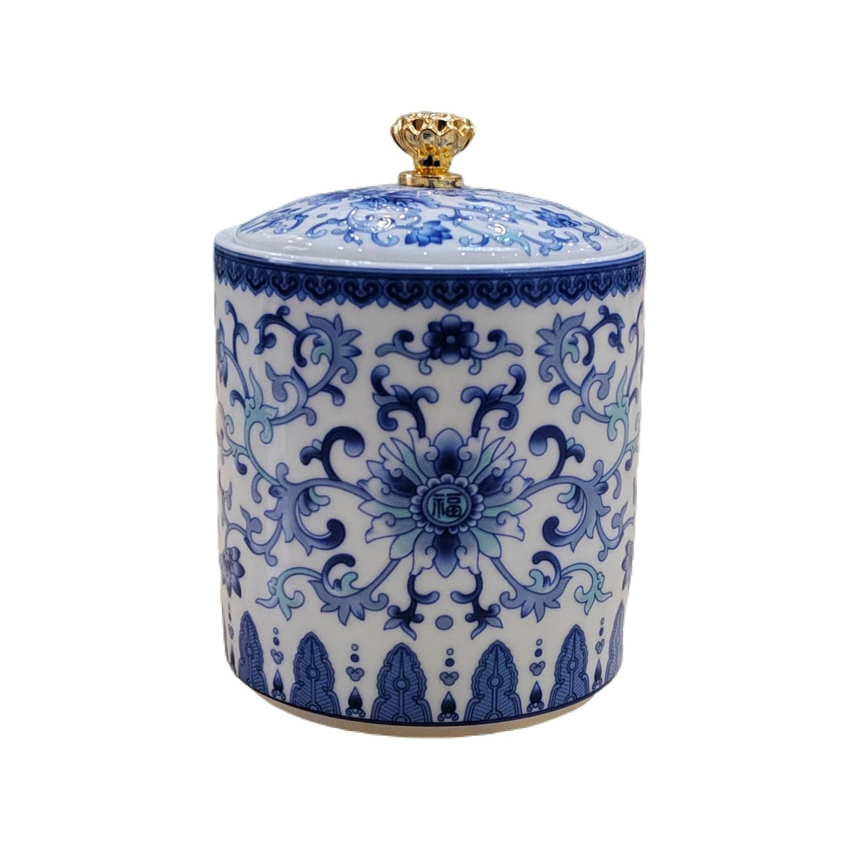 Salero cerámico wsmart con patrón azul y blanco, con tapa para conservar la frescura.