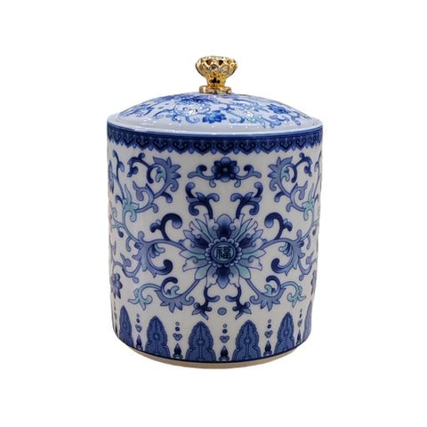 Salero cerámico wsmart con patrón azul y blanco, con tapa para conservar la frescura.