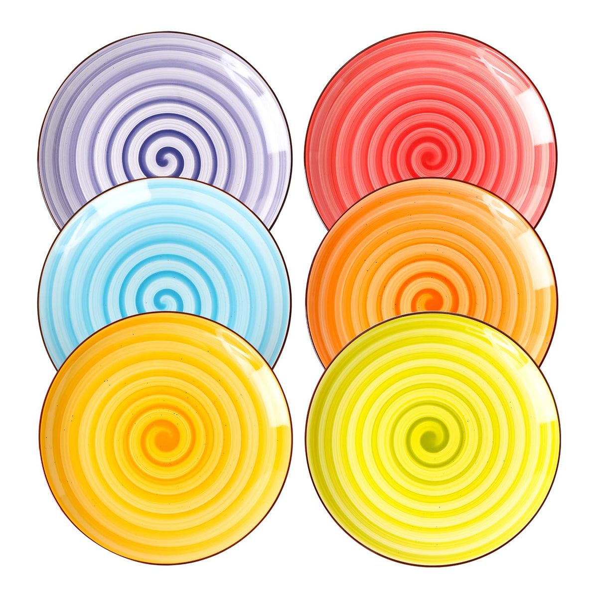 KitchenTour Platos Cerámicos 10 Pulgadas – Juego de 6 Coloridos, Aptos para Horno, Microondas y Lavavajillas