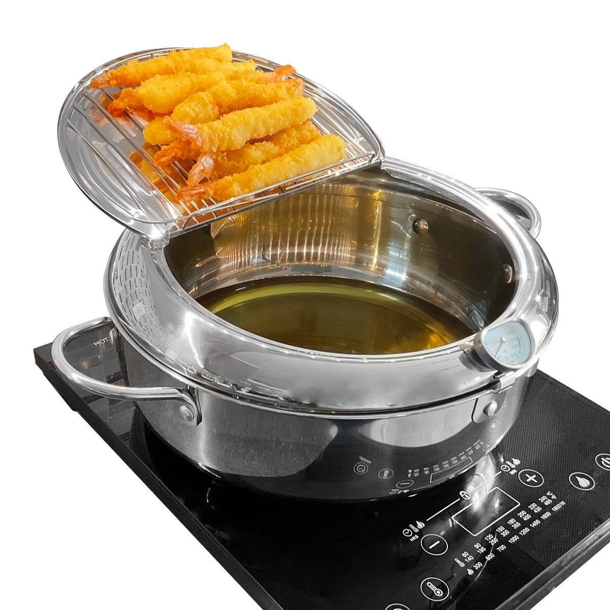 Saltlas Olla Freidora Profunda 4.2 L (11"), con Termómetro en °F y Tapa Abovedada, Acero Inoxidable 304