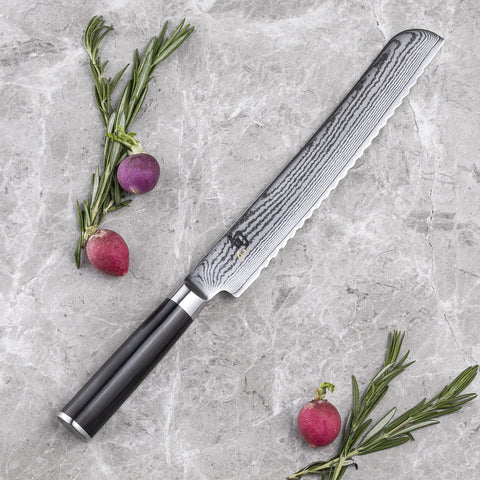 Shun Classic Cuchillo de Pan 9 Pulgadas – Hoja Damasco y Mango Pakkawood