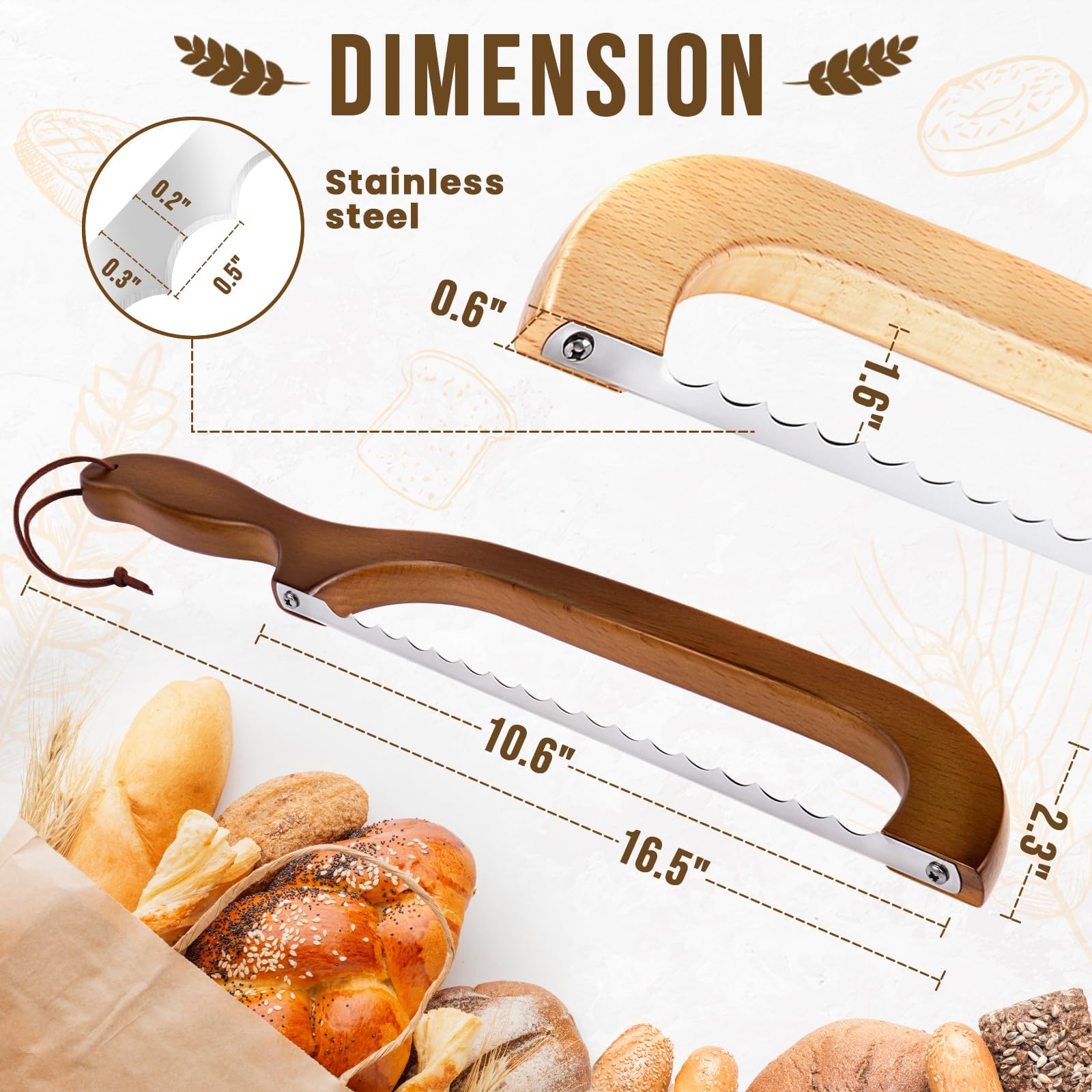 Cuchillo de pan Woodever con diseño arco y mango de cerezo