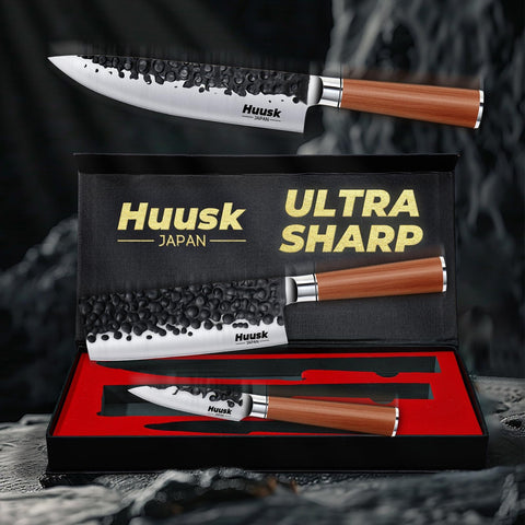 Huusk: Juego de Cuchillos Japoneses 3 Piezas (Gyuto, Nakiri y Cuchillo Pelador) – Acero de Alto Carbono