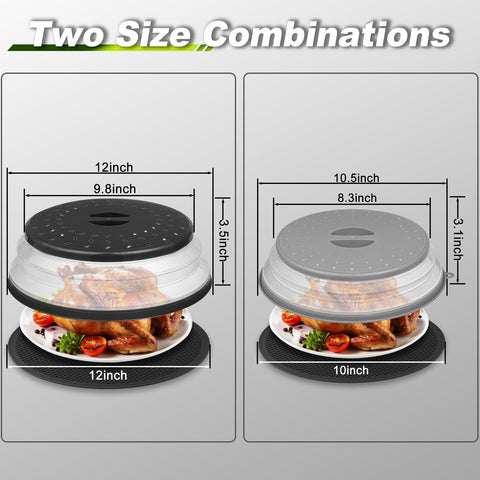 MAGJIUKE Tapa de Microondas 12 Pulgadas con Alfombrilla de Silicona – Tapa Antisalpicaduras Plegable y Base de Cocina