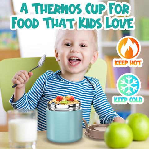 CJACJA Envase Aislado para Niños de 15.2 oz – Termo para Comida Caliente y Sopa, Acero Inoxidable, Boca Ancha con Cuchara, Color Verde