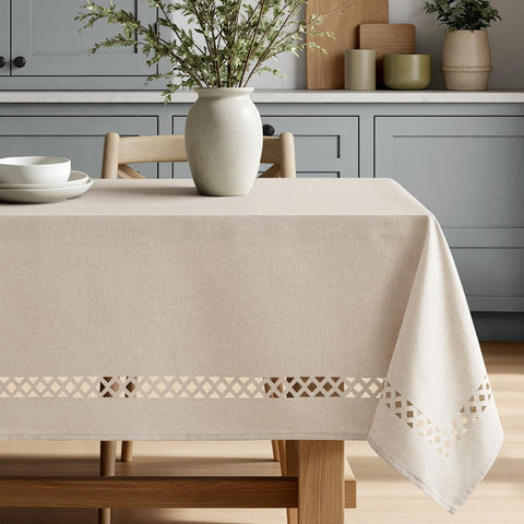 MIULEE Mantel Beige Rectangular de Lino-Poliéster con Recortes 52x70