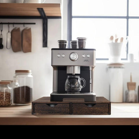 HTB: Soporte para Cápsulas K – Cajón Deslizante, Capacidad 30 Cápsulas, Madera Natural
