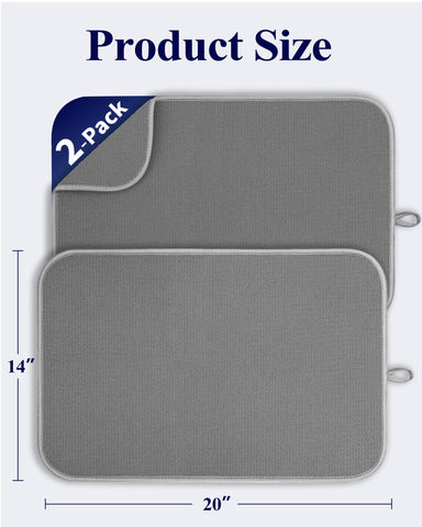 Kitsure Alfombrilla de Secado para Platos – Pack de 2, Microfibra Ultra Absorbente, 20 x 14 pulgadas, Gris Oscuro