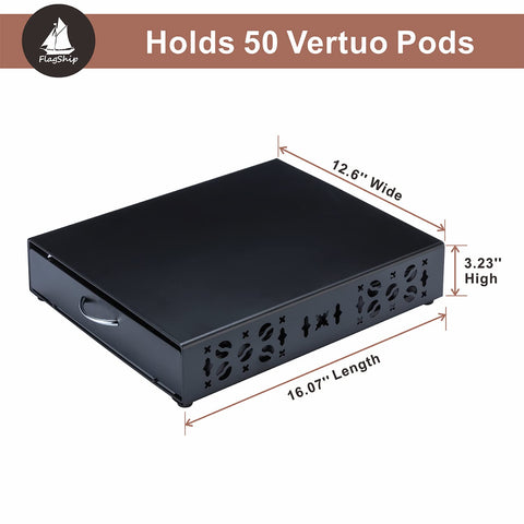FlagShip Portacápsulas Vertuo: Organizador de cápsulas para barra de café, soporte para máquina, metal negro, capacidad 50 cápsulas