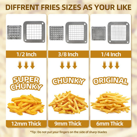 SHSYCER Cortadora de Papas Francesas Comercial con Ventosas – Juego Completo Gris 1/4, 3/8 y 1/2 pulgadas