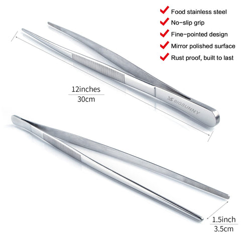 MSY BIGSUNNY Pinzas de Cocina 12 Pulgadas – Puntas Finas y Serradas