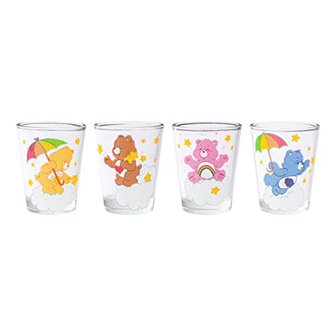 Silver Buffalo Care Bears en las Nubes: Juego de 4 Vasos Mini 1.5 oz con Funshine, Tenderheart, Cheer y Grumpy Bear
