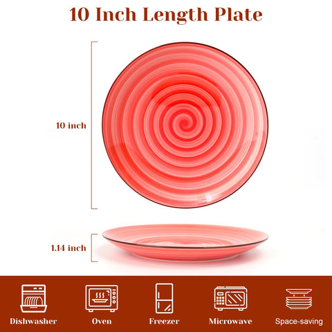KitchenTour Platos Cerámicos 10 Pulgadas – Juego de 6 Coloridos, Aptos para Horno, Microondas y Lavavajillas