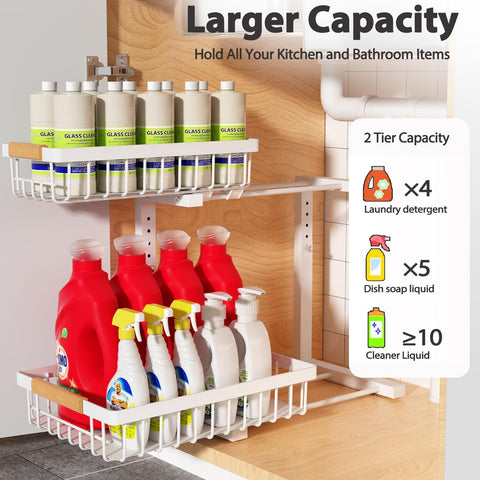 Liuoud Organizador Bajo Fregadero con 2 Cestas Deslizantes – Altura Ajustable y Gran Capacidad