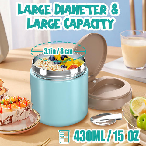 CJACJA Envase Aislado para Niños de 15.2 oz – Termo para Comida Caliente y Sopa, Acero Inoxidable, Boca Ancha con Cuchara, Color Verde