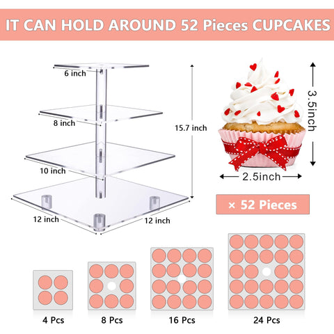 LoveDisplay Torre de Cupcakes 4 Niveles | Soporte Acrílico Transparente para 50 Dulces