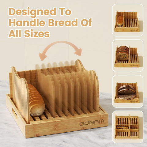 Gobam Rebanadora de Pan de Bambú Ajustable – 3 Espesores y Diseño Extra Grande