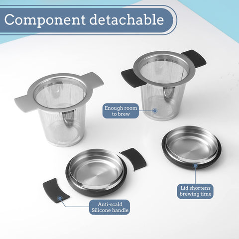 Prudiut – Juego de 2 coladores para té de acero inoxidable con malla ultrafina y tapa