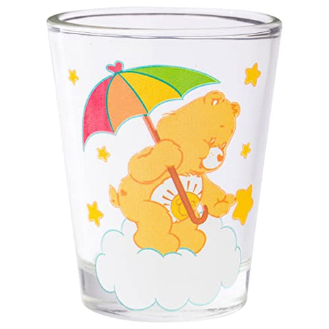Silver Buffalo Care Bears en las Nubes: Juego de 4 Vasos Mini 1.5 oz con Funshine, Tenderheart, Cheer y Grumpy Bear