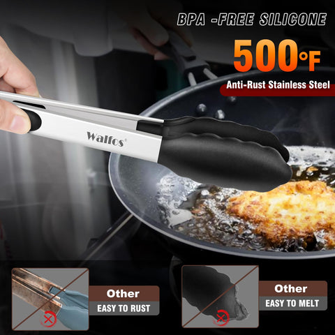Pinzas de Cocina Walfos - Juego de 3, Silicona sin BPA, 7, 9 y 12 pulgadas