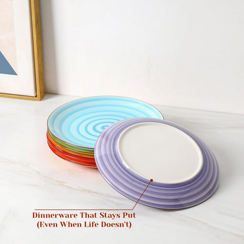 KitchenTour Platos Cerámicos 10 Pulgadas – Juego de 6 Coloridos, Aptos para Horno, Microondas y Lavavajillas