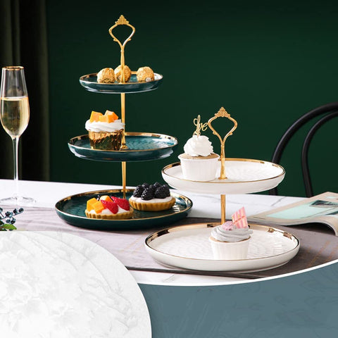 Aebor Estante de Porcelana Verde de 3 Niveles para Postres | Bandeja para Cupcakes, Tartas y Más