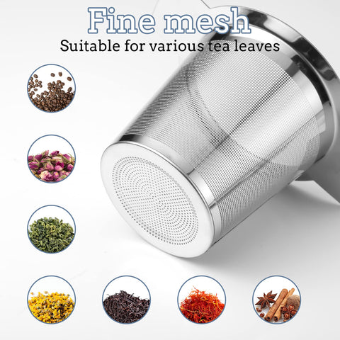 Prudiut – Juego de 2 coladores para té de acero inoxidable con malla ultrafina y tapa